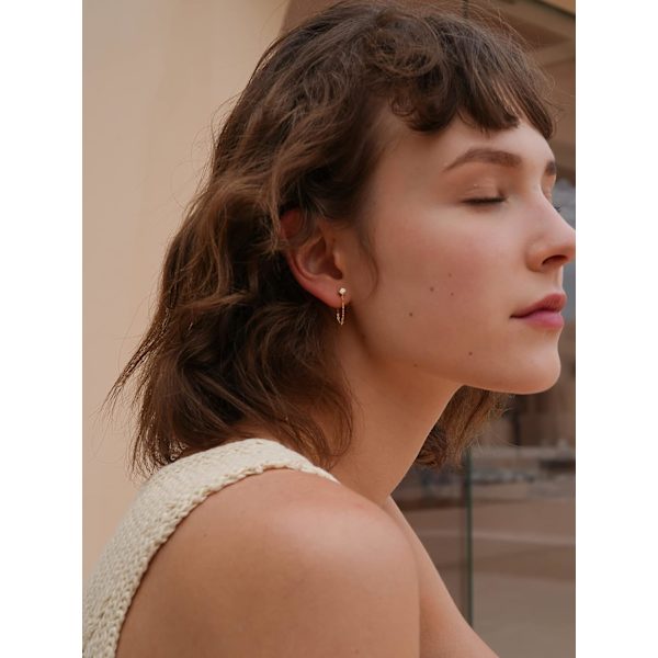 Cubic Zirconia Stud Øreringe med Kæde Sterling Sølv Kæde Øre