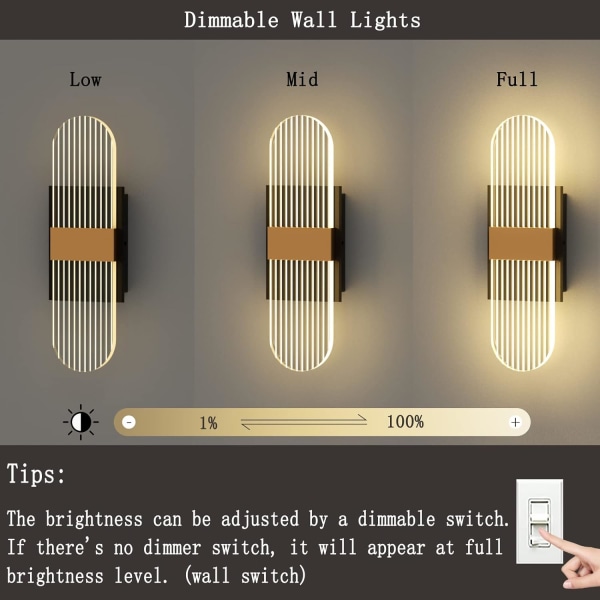 Vägglampa med dimmer, Threebro 10W Akryl Dekorativ LED Vägglampa