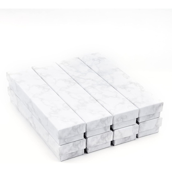 6 Pak Marmorhvid Papir Smykkeæske 8x2x1 Tomme Læder DXGHC
