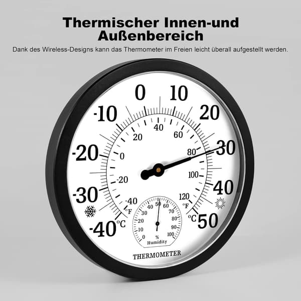 10 Tommer Indendørs Udendørs Hygrometer Termometer Stor Tal 2 i 1