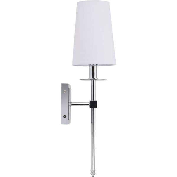 Torcia Chrome Vegglampe med Hvit Stoffskjerm M