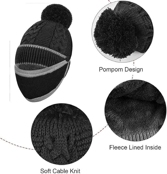 Hatt, Vantar, Halsduk och Ansiktsmask Set för Kvinnor, Dam och Flickor Stickad Be