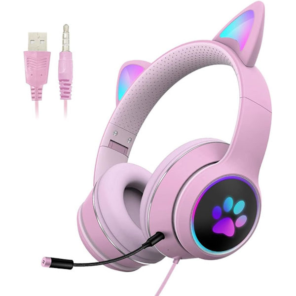 Led Gaming Headset med Katteører til Voksne og Teenagere, Wired