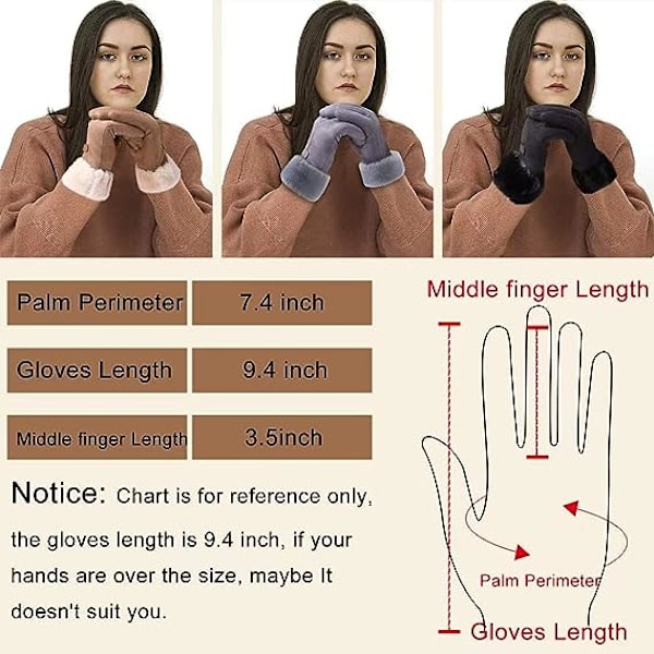 Vinterhandsker til kvinder Varme Touchscreen Handske Vindtæt Elastisk