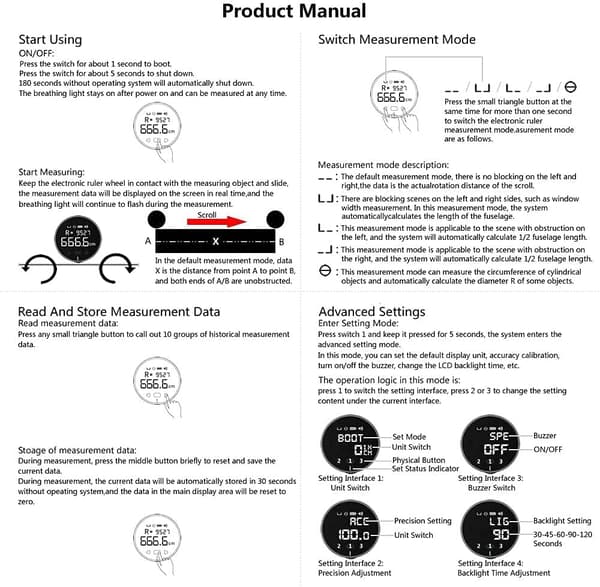 Elektronisk Målebånd Type-C Digital LCD Display Genopladelig M