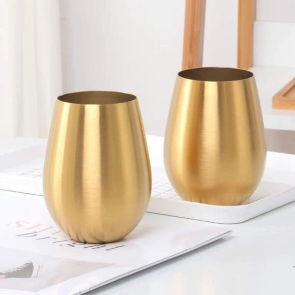 Farsdagsgave Rustfritt Stål Stilkfritt Vinglass Bærbart Basseng Vinglass - Gull -KK,D