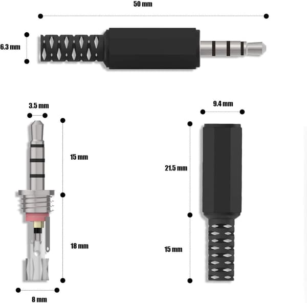 12 x Loddejack-stik 3,5 mm TRRS 4-polet, Audio Loddeforbindelse DXGHC
