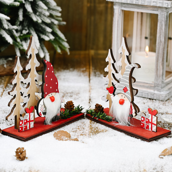 2 pieces Christmas decorations Wooden pine nut double tree forest