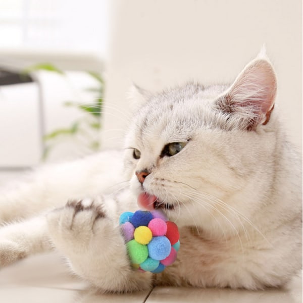 3-Pak Pet Cat Legetøj Kuglesæt Farverigt håndlavet Bell Bouncy Ball Co