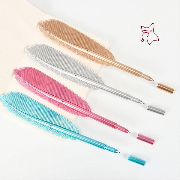 4 stk Kawaii Gelpenner, Nyhet, Fjærformet, Retro