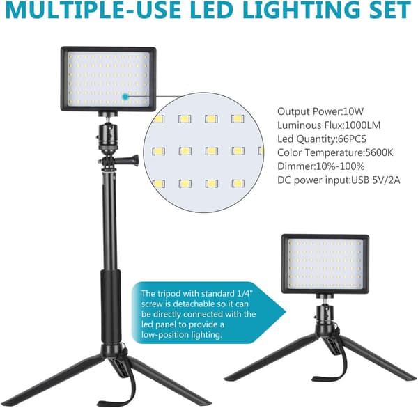 2 st Dimbara 5600k USB LED-videoljus med Justerbart Stativ