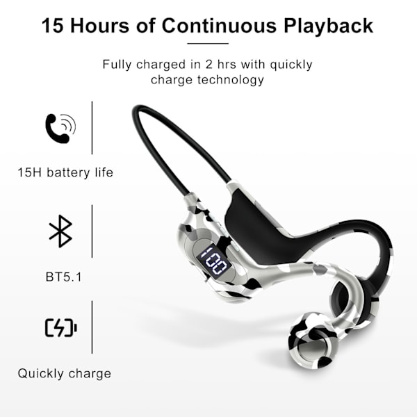 Ægte knogleledning Bluetooth-headset med plug-in digitalt display