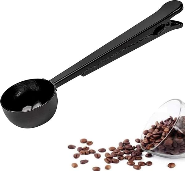 Kaffeskje med klips Rustfritt stål svart multifunksjonell kaffe