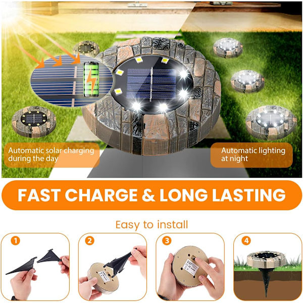 4 stk. Solcellelamper Udendørs Havelys Jordbelysning 8 LED'er Vand