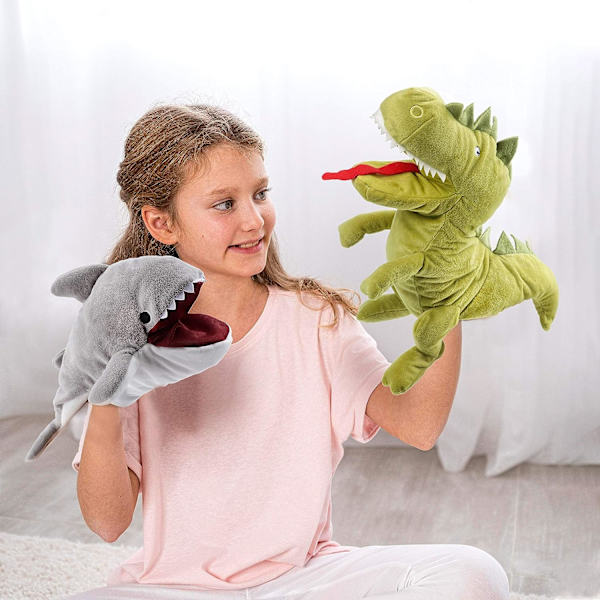 Plush Dinosaur Hand Puppet T-Rex med Öppen Rörlig Mun för Barn
