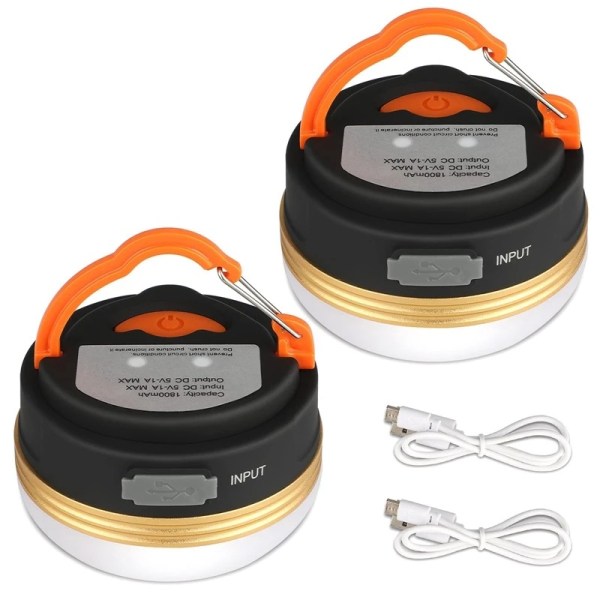 2-pack Campinglykta Tältlampor Uppladdningsbart Batteri, Vattentät