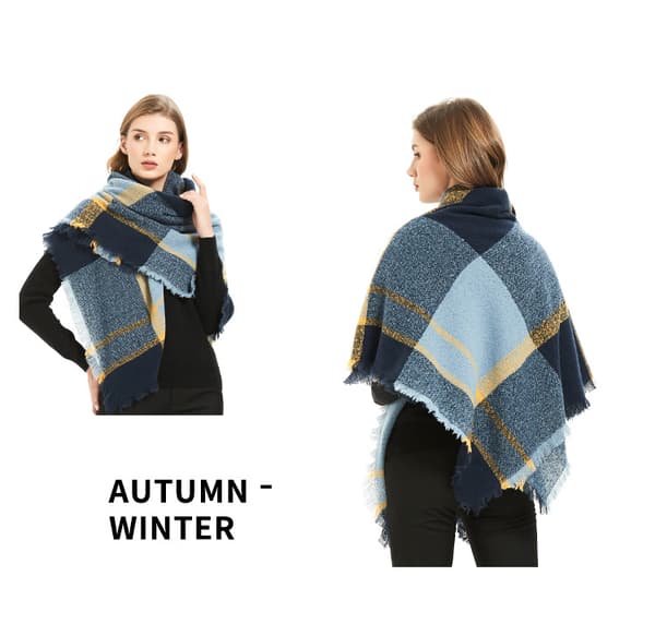 Modevinterscarf för damer, stor sjal i rutig design