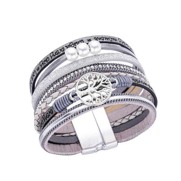 （Grå）Armband för kvinnor Läder Wrap Manschett Armband Boho Smycken