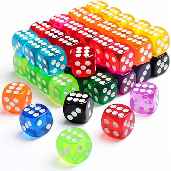 45 Farvede Terninger, 6-Sided Terninger til Brætspil, 16mm Bulk D