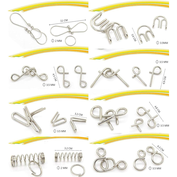 Set med 8 Metalliska Hjärnteaser-Pussel - Pedagogiska Metallleksaker - Ed