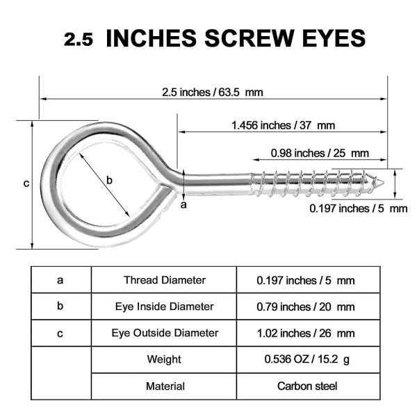 2,5 tums kraftiga ögonkrokar, 10-pack öga i rostfritt stål Sc DXGHC