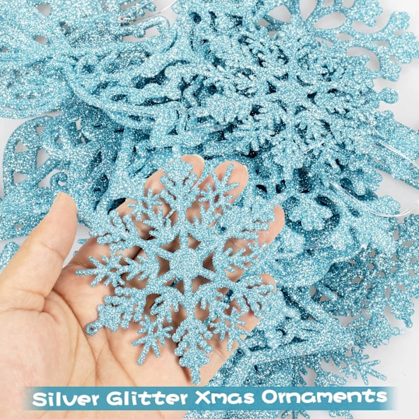 Joulukuusen koristeet lumihiutaleet - 100 kpl sininen glitter
