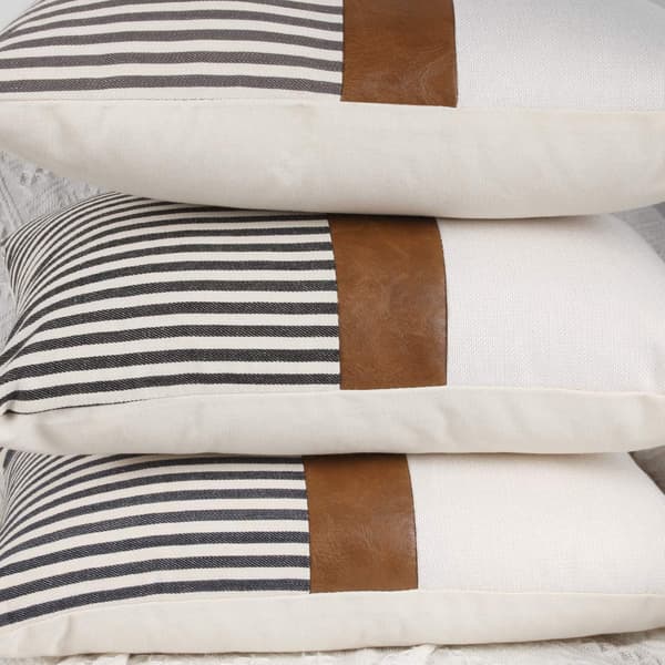 Sett med 2 Farmhouse Decor Stripe Patchwork Linen Putesett