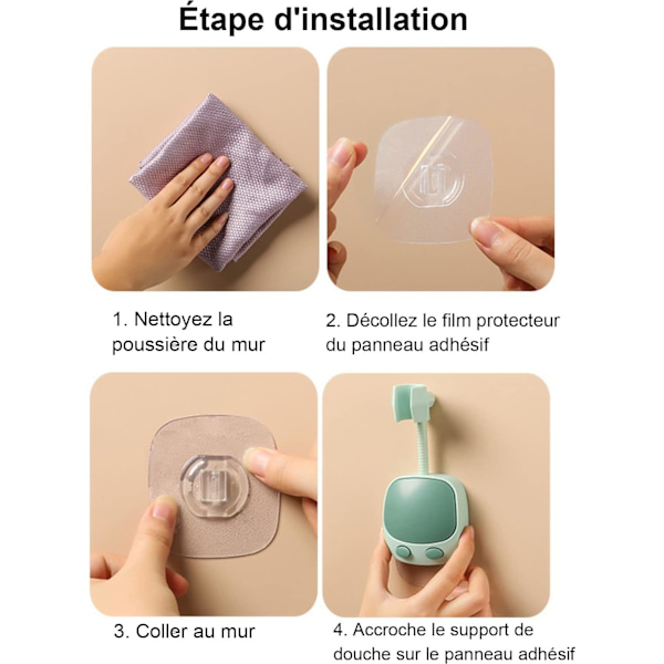 (Hvid) Sæt af 2 Borfri Lim Shower Brackets med Bruserhoved