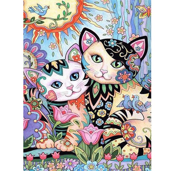 Färgglad Etnisk Stil Cartoon för Katt 5D DIY Full Diamantmålning
