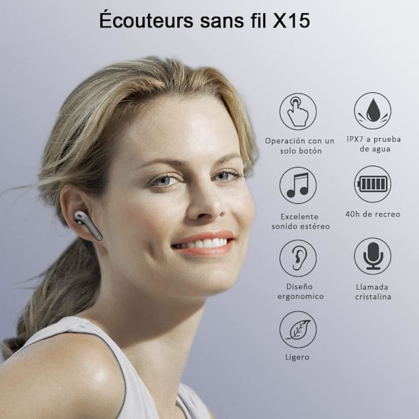 Bluetooth Høretelefoner 5 Trådløse Stereo Bluetooth Headset, 40 Timer