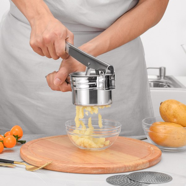 Tre-i-ett rustfritt stål potetpresse, potetmospresse, multi