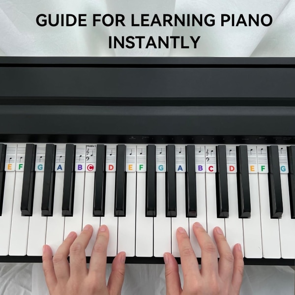 Piano Notatguide for Begynnere, Avtakbare Piano Tastatur Notat Etiketter for Læring, 88-Tasters Full Størrelse, Laget av Silikon, N