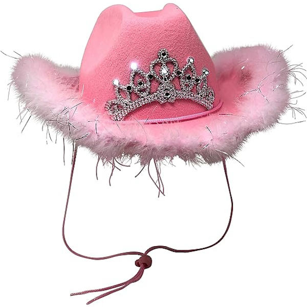 Pink Cowboy Hat - Fjer Trim Farve Krone (Pink, One Size, 2)