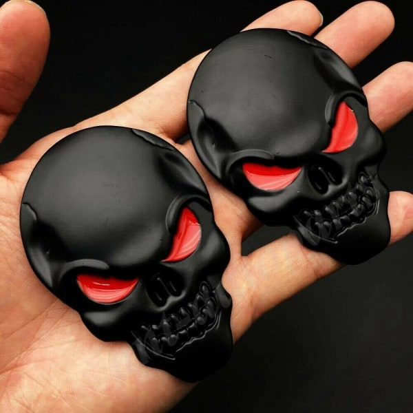 2x 3D Big Black Metal Skull Skeleton Evil Bone Car Emblem Badge D