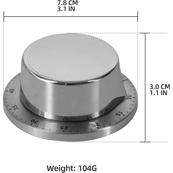 Mekanisk Köktimer med Magnetisk Bas, 60 Minuters Nedräkning