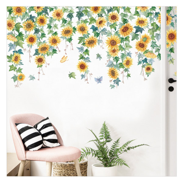 1 Sunflower Wall Decal Rattan Hanging Wall Decal Green Leaf Flora