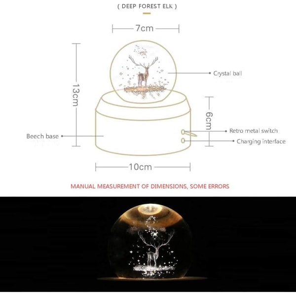 Projektor LED-lys - 3D Krystallkule Musikkboks Lysende Roterende