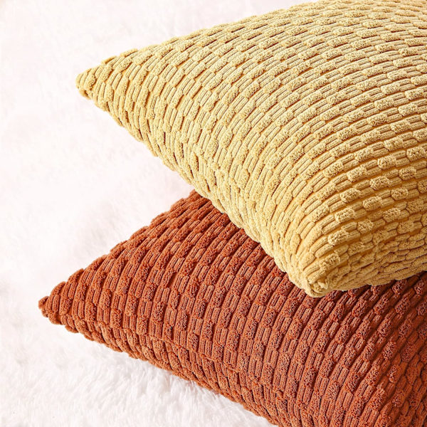 Sæt med 2 Boho Stribede Corduroy Pudebetræk Bløde Dekorative Puder