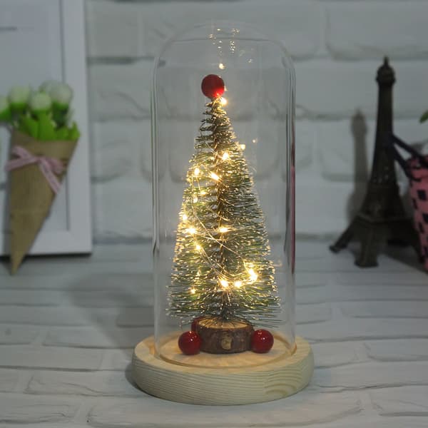 Mini joulukuusi lasikupu LED-valolla koristeena
