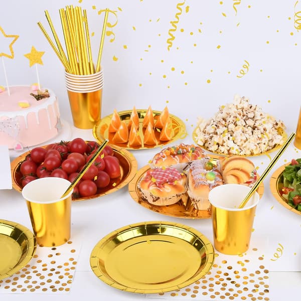 120-pack Engångs Tallriksset Födelsedag Guld Tallrik Middag Koppar Na
