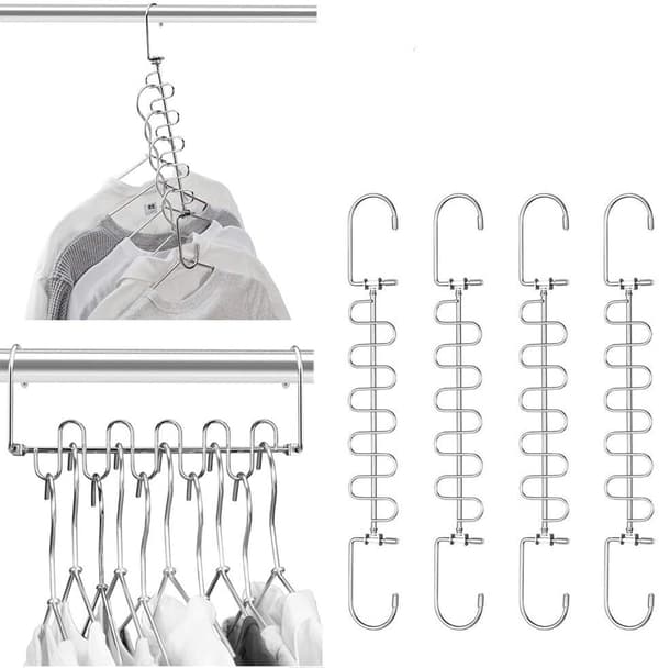 4 stk. Rustfrit Stål Tøjstativ Garderobe Organizer Magic Cloth