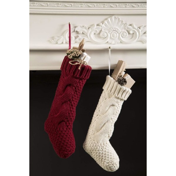 Pack 4, 18" Unique Burgundy and Ivory White Knit Christmas St DXGHC