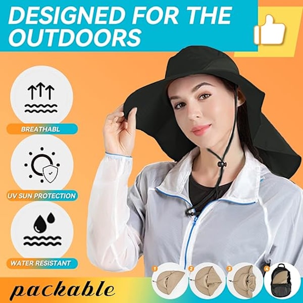 Unisex Solhatt för Utomhus, Solskydd, Fiskehatt, Bred Brätte, Halsklaff