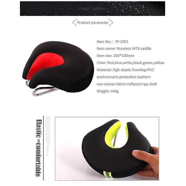Pyörän satula ilman nenää Pyörän satula Maastopyörä Paksuuntunut Super Soft Cushio(Musta ja keltainen)