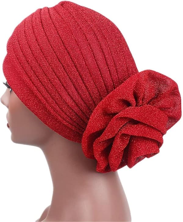 Elastisk Glitter Stor Blomst Turban Chemo Beanie Hårtap Ch for Kvinner