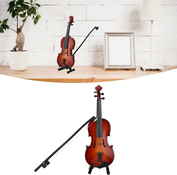 Træ Mini Violin Model Display, med Bue Stativ og Etui Musi