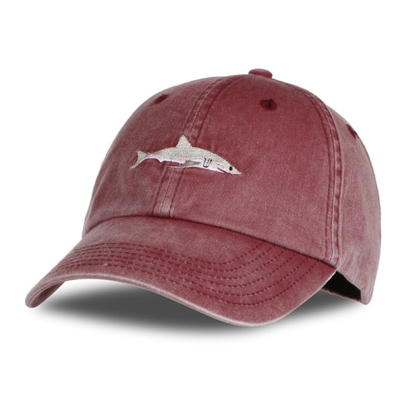 Popular cartoon washed embroidery shark baseball cap cap, pink