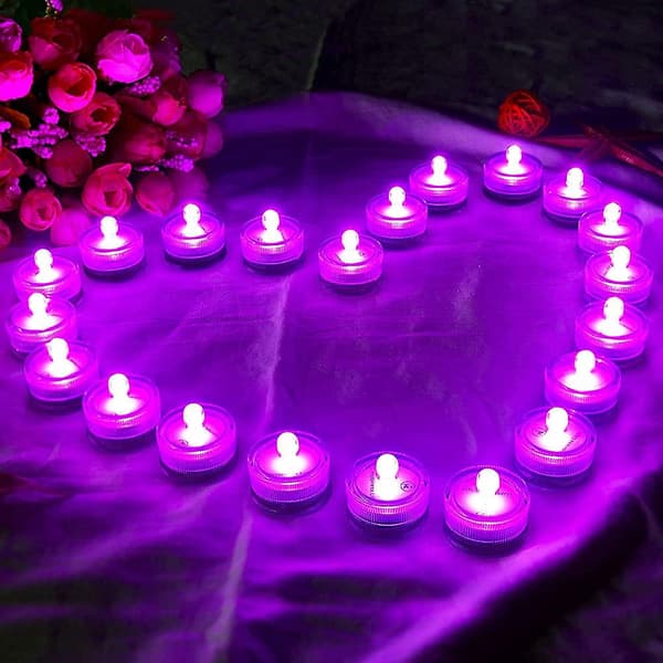 12 stk Neddykbare LED-lys, Rosa Vanntette Flammeløse Lys