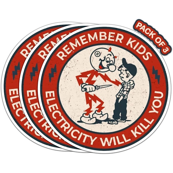 Husk Børn Elektricitet Dræber Dig Sticker Reddy Kilowatt Advarsel Forsigtig Sjove Stickers 3 Pak Dekal til Elektricitet