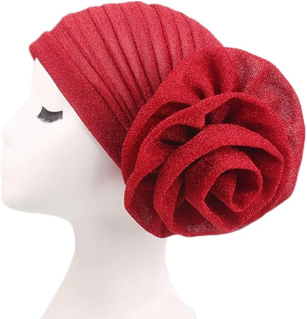 Elastisk Glitter Stor Blomst Turban Chemo Beanie Hårtap Ch for Kvinner